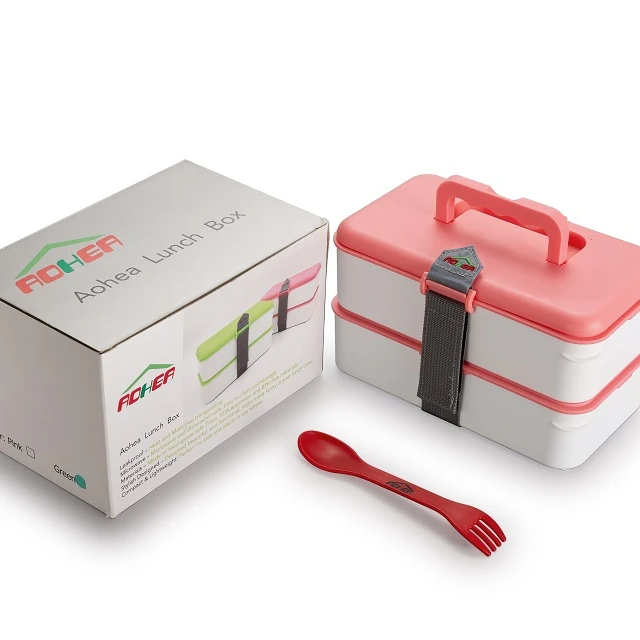 

Ready to ship PP Colorful High Quality 2 Layers Divided 2 Compartments Lunch Box for Kids and Adults, Green/pink