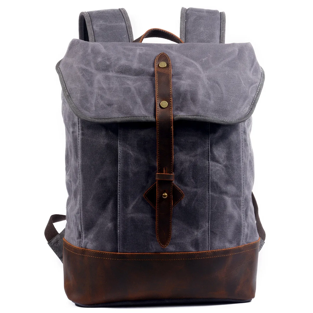 

Outdoor Wax Canvas With Cowhide Waterproof Hiking Travelling Men's Laptop Daily Bag, Dark gray , army gray, khaki, black