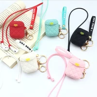 

For airpods 1/2 case 3D lattice protect bag for iPhone earphone silicone cover hook up strap wrist band keychain hang neck rope