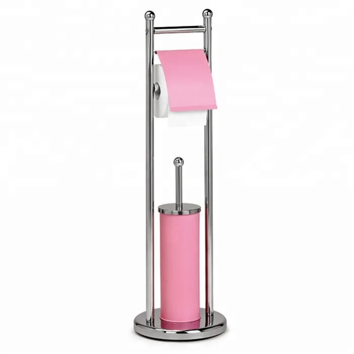 Floor Standing Stainless Steel Toilet Brush And Paper Holder For Home