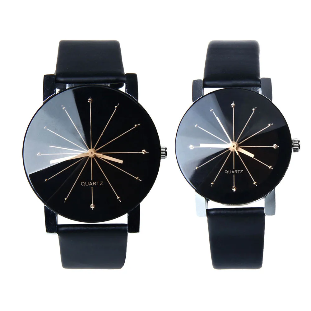 

Vogue modern crystal jewelry couple wrist watches women leather quartz men's watches, White;black