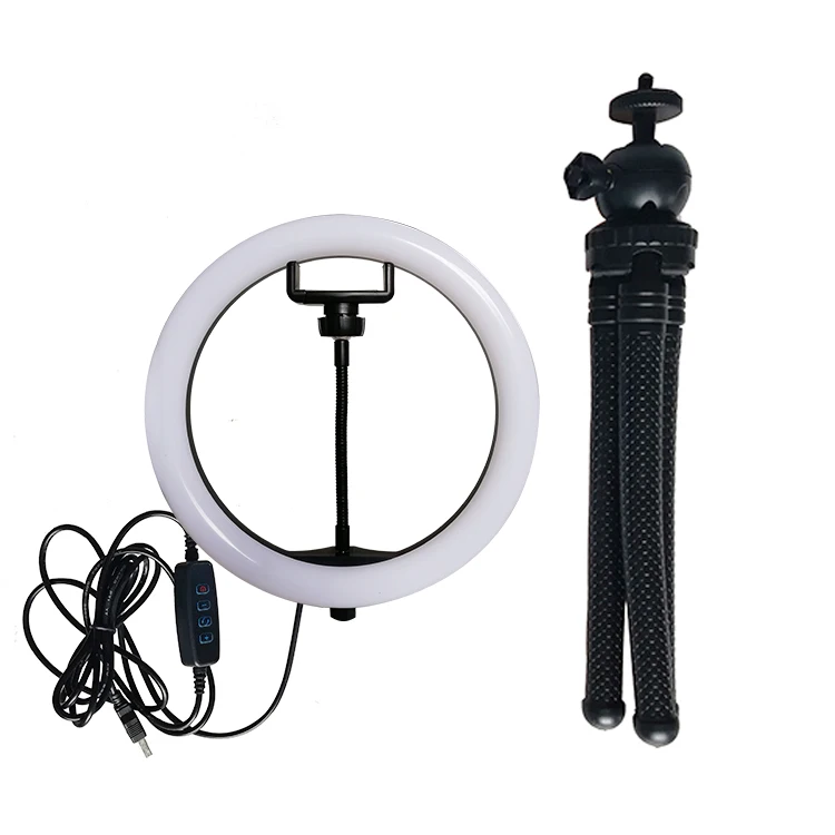 

manufacturer cheap price 26cm LED Selfie Ring Light with Cell Phone Holder flexible rod and aluminum ball head