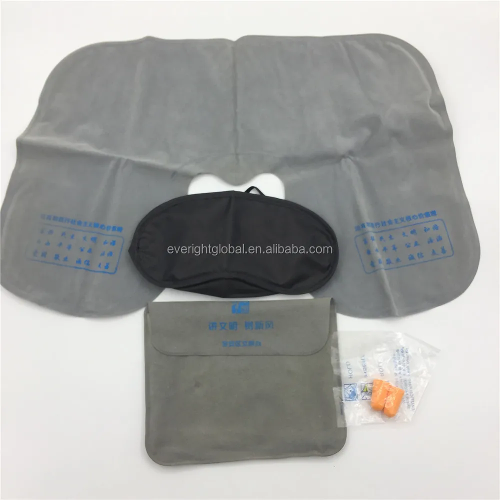 
T0157 Low MOQ custom logo 3pcs travel airline sleeping kit with inflatable U-shaped pillow, earplug and eye mask 