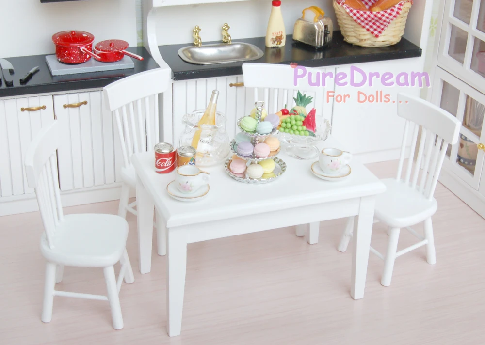 
1:12 Scaled wooden Table and Chairs Doll House Furniture Miniature Dining set 