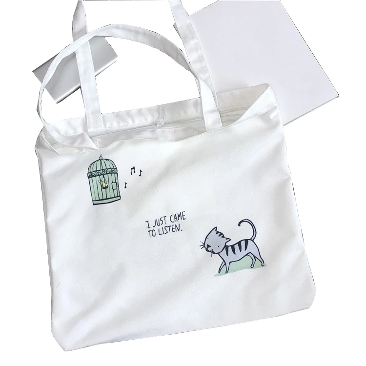 12 Oz Poly Cotton Canvas Student Canvas White Colorful Cute Cat Animal