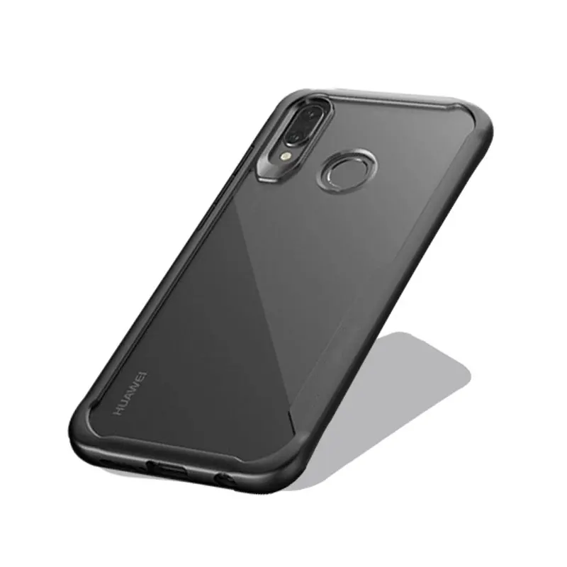 

Free Shipping Flexible TPU Cellphone Case for Crystal Transparent PC Back Case for Huawei Nova 4 Case, Black