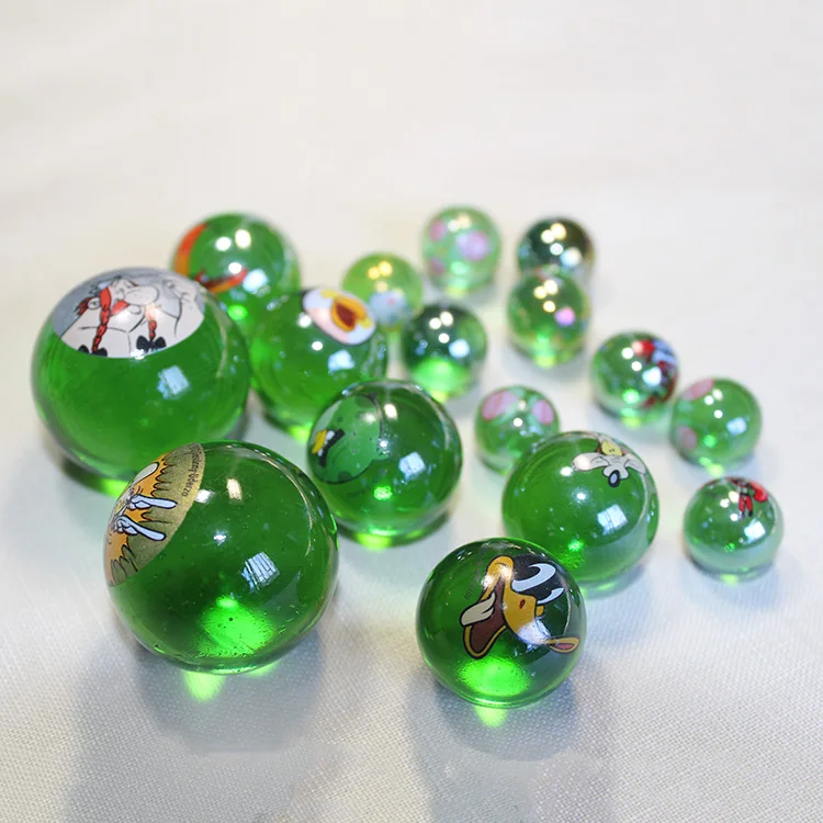 
Custom yellow 16mm glass marbles for children play printed marble 