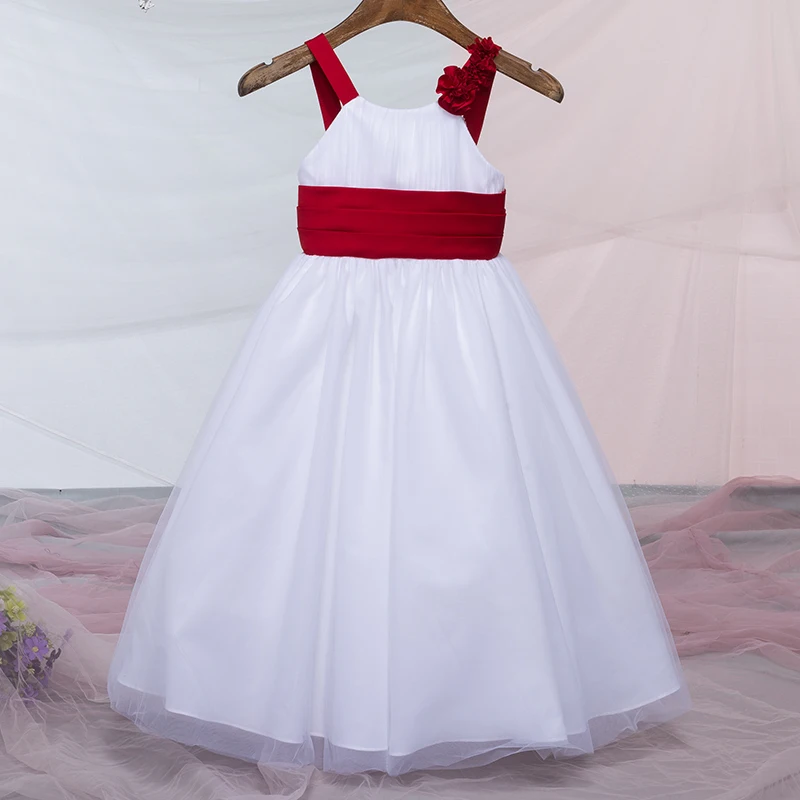 red and white flower girl dress
