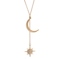 

x971168d Gold Color Sun And Moon Crystal Charm Pendant Sparkly Necklace For Western Style Versatile Party Jewelry