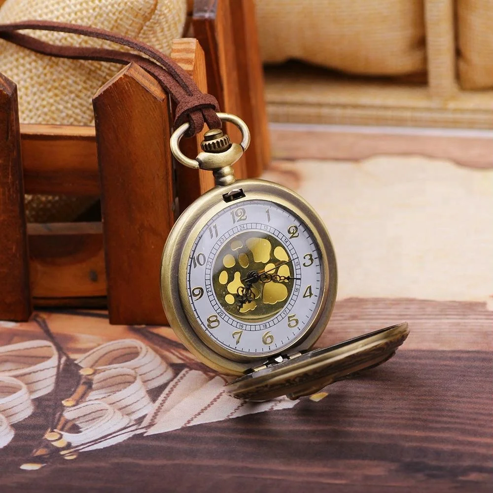 
Mens Womens Fashion Gift Animal Bird Charm Leather Rope Bronze Ancient Pocket Watch 