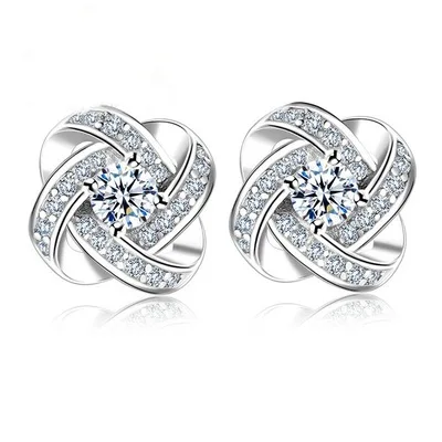 

Luxury four-leaf clover zircon 925 sterling earring beautiful bridal earrings designs for women, Picture