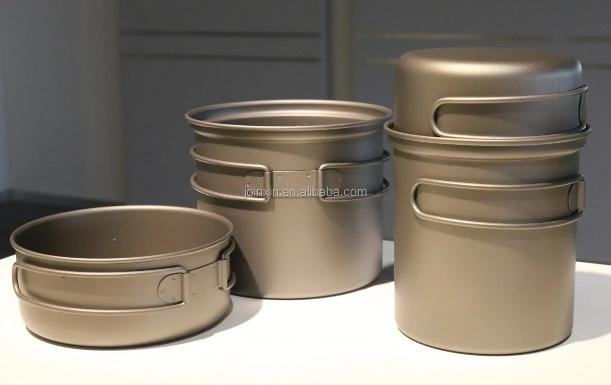 1450ml Ultralight Pure Titanium Pot Set Outdoor Camping Cookware