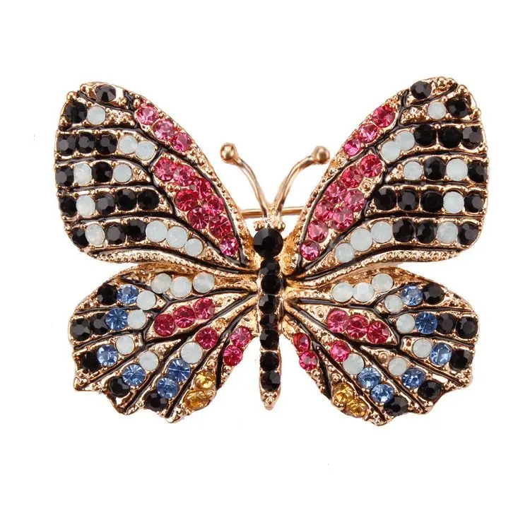 

China Wholesale Eco-friendly Custom Korean Fashion Beauty Women Clothes Decorative Crystal Rhinestone Butterfly Brooch, Colorful