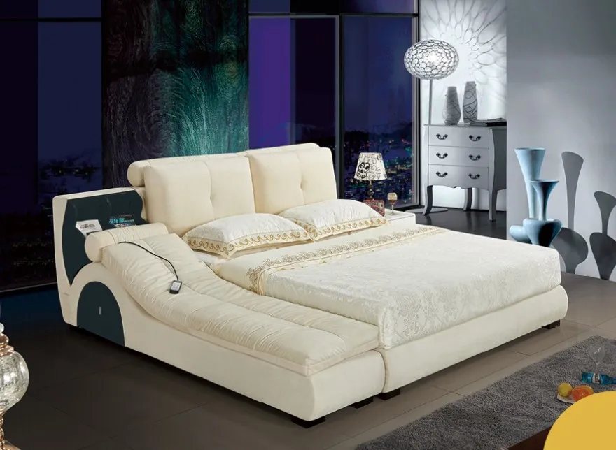 Modern King Size Genuine White Leather Bed Buy White Leather Bed,Bed