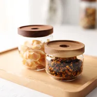 

300ml high borosilicate glass wood lid storage jar, new design glass jar