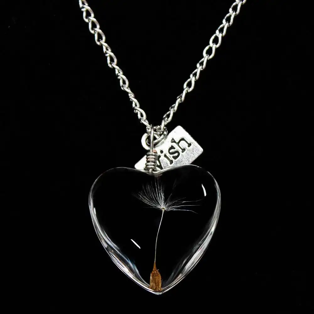 

Wholesale Heart Shape Dandelion Make Wishes Glass Necklace