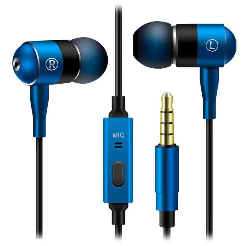 

3.5mm jack plug Metallic headphone Noise Cancelling free sample airline super bass earphone with mic, Black