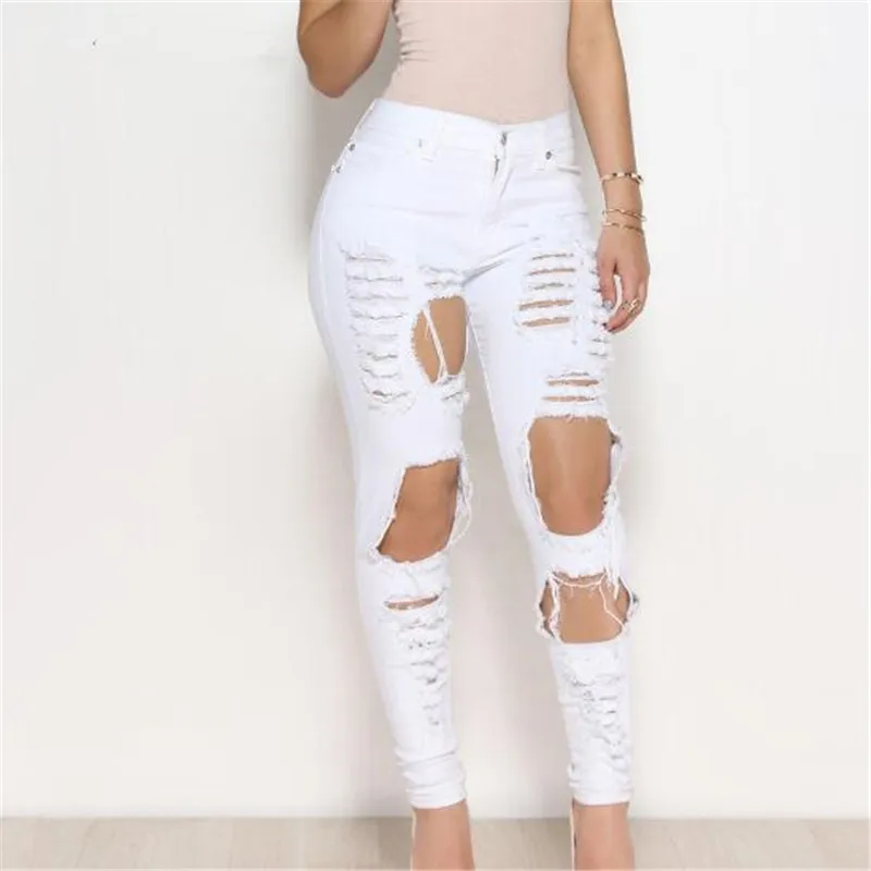Ladies Fashion Skinny Tight Destroyed Street Ripped Hole Slim Fit ...