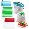 1 Set 12pcs White Premium Polyester Produce Reusable Mesh Kitchen Fruits Food Storage Bags