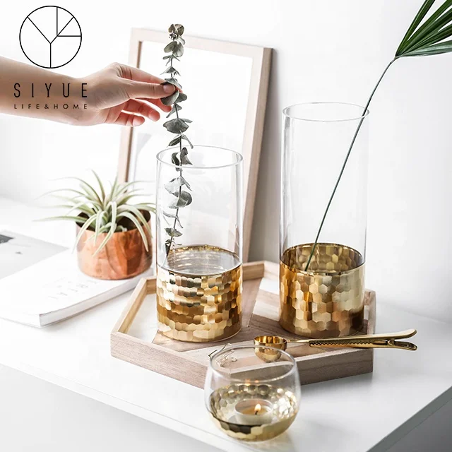 Wholesale New Beautiful Glass Vase Gold Flower Vase for Home Decoration and Wedding