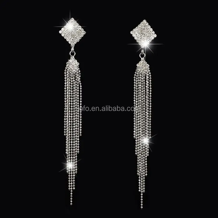 

Yiwu Fashion Jewelry Market New Arrival Square And Tassel Crystal Earringns For Women Crystal Wholesale Costume Jewelry