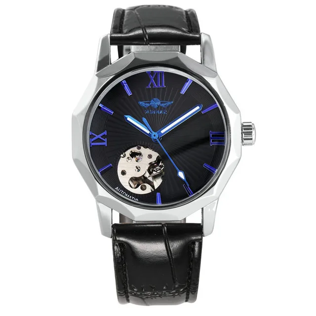 

Winner Blue Exotic Dodecagon Design Skeleton Dial Men Watch Geometry Top Brand Luxury Automatic Fashion Mechanical Watch