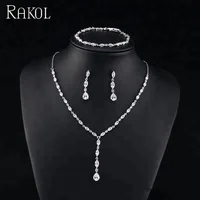 

RAKOL simple style beautiful leaf&teardrop zircon dangle long earrings necklace bracelet set S412