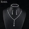 RAKOL simple style beautiful leaf&teardrop zircon dangle long earrings necklace bracelet set S412