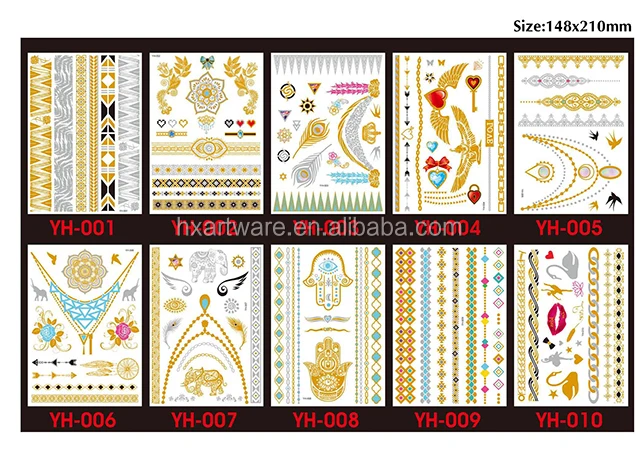 Water transfer tattoo flash gold and silver flash tattoo