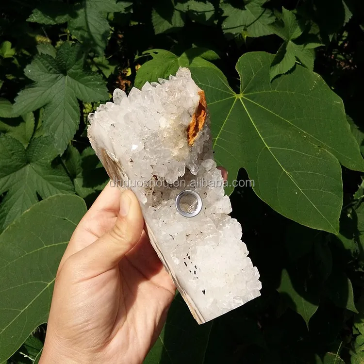 Crazil Rough Natrual Raw Rock Stone Weed Smoking Pipes Quartz Crystal Cluster Smoking Pipes