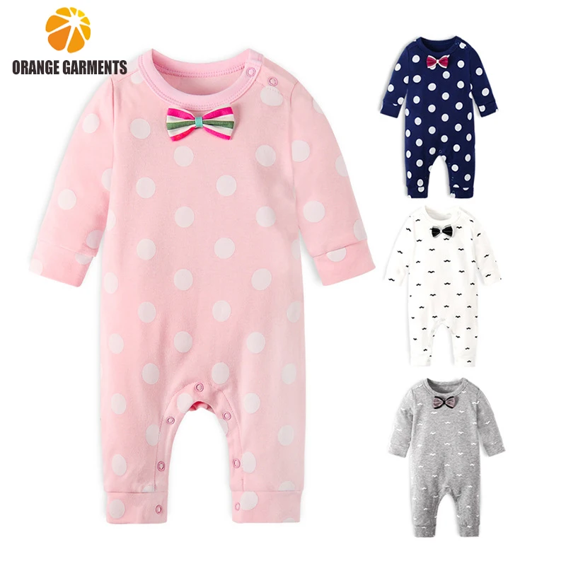 

New Bowknot Cute Organic Cotton Newborn Boy Girl Baby Romper Fall Wholesale Jumpsuit Baby Winter Clothes, Customized color