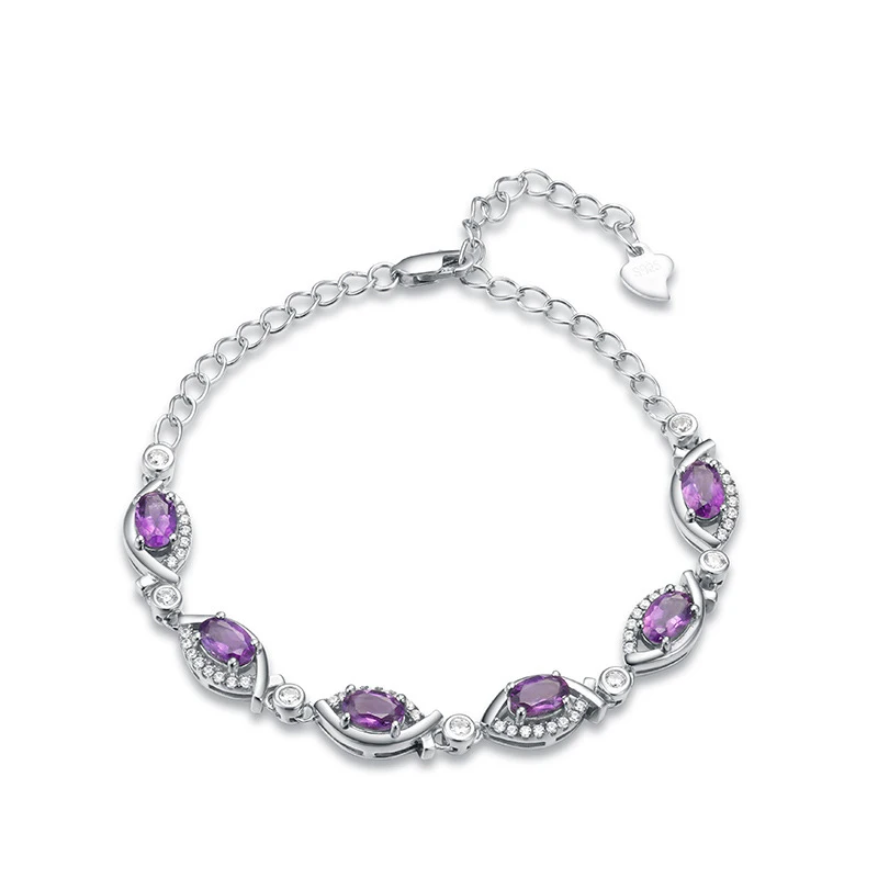 Fish Shape Purple Crystal Cz Sterling Silver Jewelry Chain Bracelet With Nainen Koruja