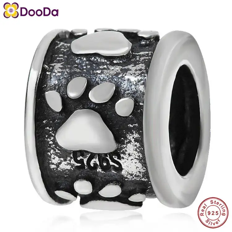 

Dooda Jewelry Oxidated 925 Sterling Silver Animal Paw Print Charm Barrel Beads Wholesale for European Bracelet Making