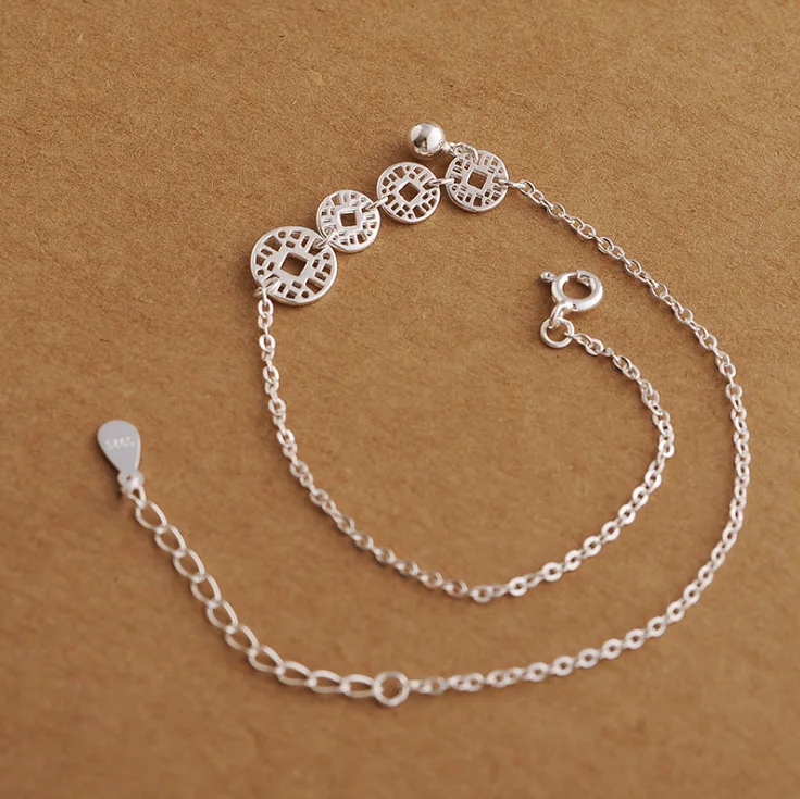 

Vintage 925 silver anklets with small bell designs image barefoot yiwu wholesale market coin coin jewelry, As picture show