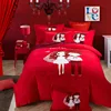 wholesale luxury 100% cotton blushed red chinese bridal designs bed sheet bedding set for wedding