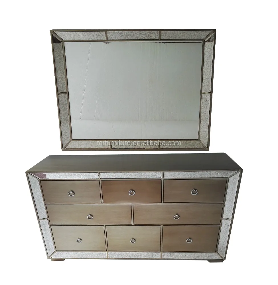 8 Drawers Hollywood Antique Mirrored Bedroom Dressers Furniture