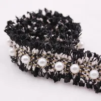 

hot selling french woman style pearl beaded tweed lace trim for clothing collar