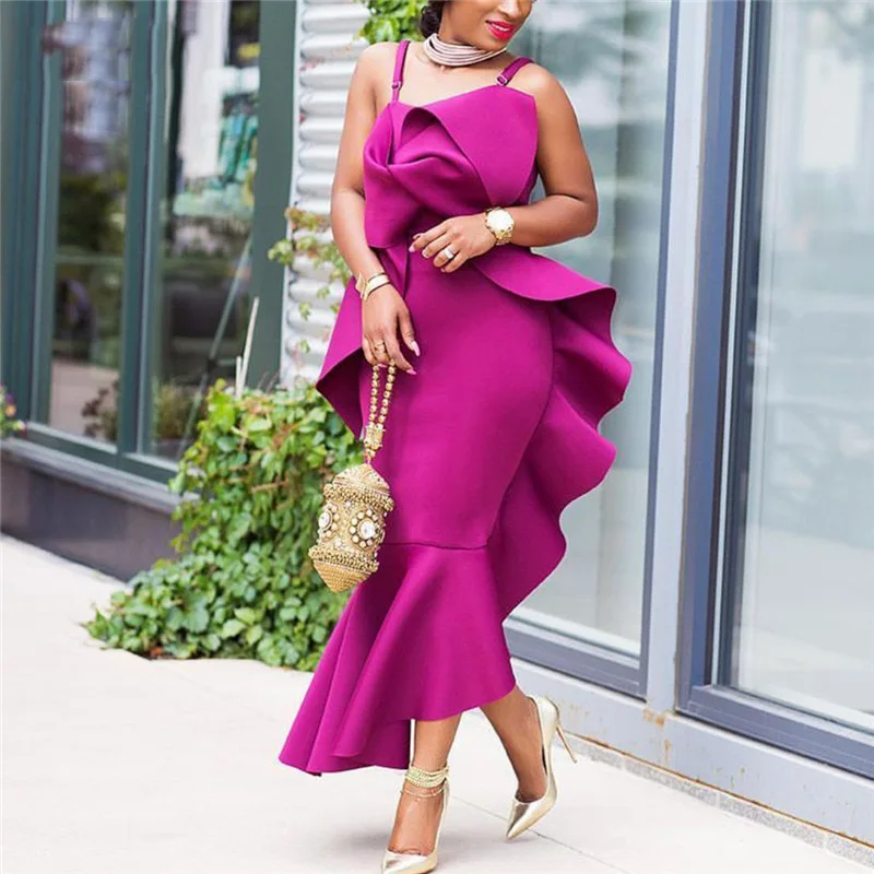 Women Bodycon Summer Bandage Dress Rosy Red Spaghetti Strap Vestidos Ruffles Midi Celebrity Evening Party Dress Y11080