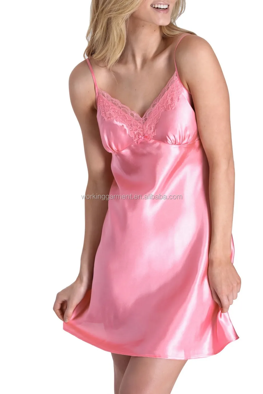 Baru Musim Panas Pink Murah Lace Satin Sexy Bridal Desain Baju Tidur