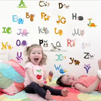2017 Enfants Dessin Animé Animal Sticker Mural Anglais Alphabet