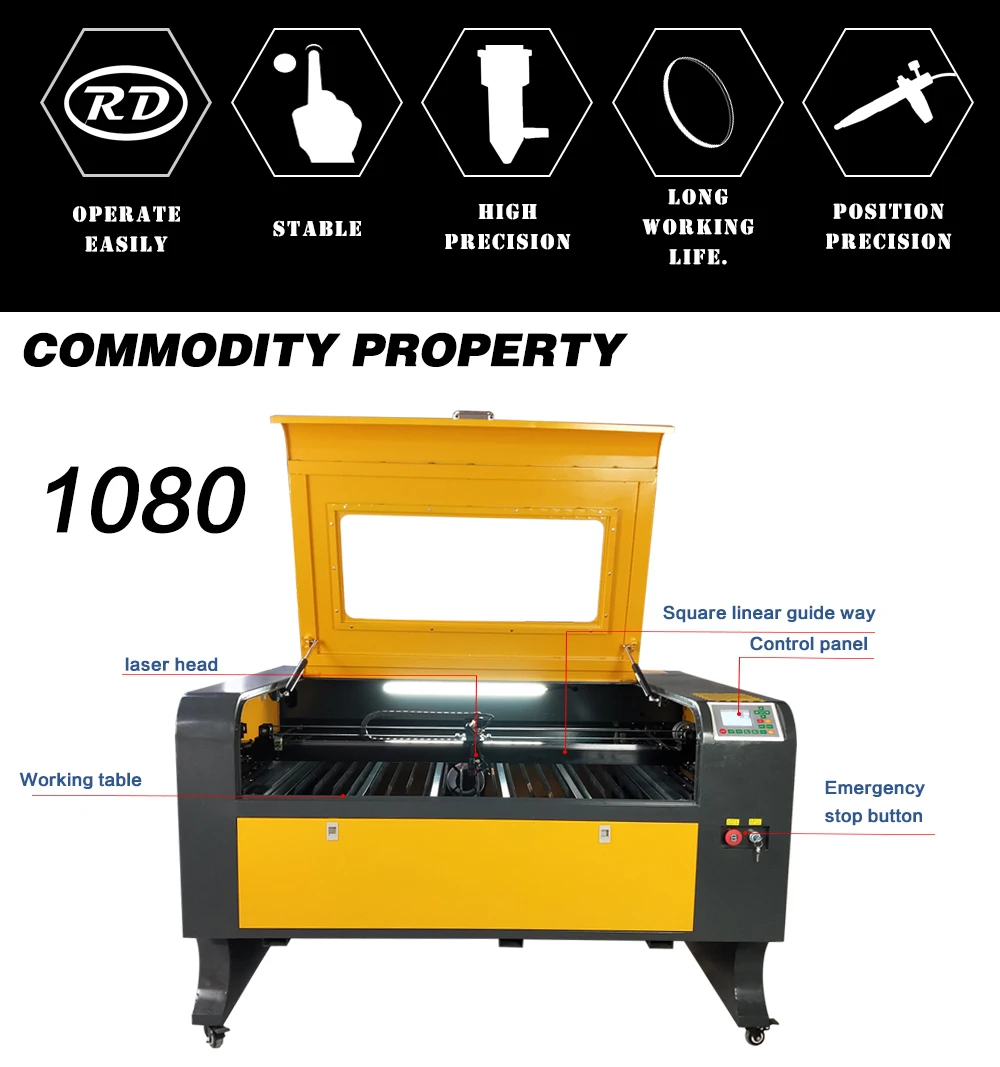 1080 Co2 laser engraving machine with ruida 6442s controller 57 stepper motor clothing laser engraving machine