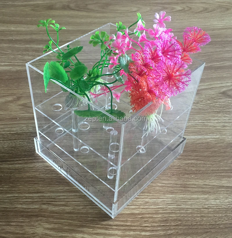 Clear Acrylic Flower Box 9 Holes Rose Box For Gift Custom With Tray
