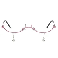 

Fashion women glasses frame men party eyeglasses with chain crystal small half frame Lensless glasses spectacle frame