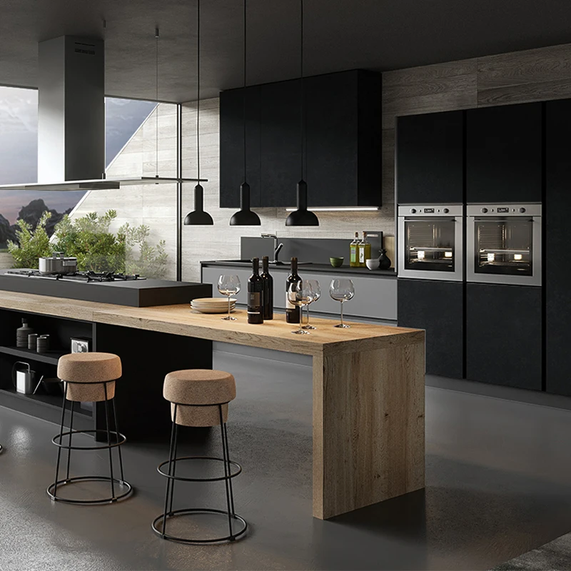 luxury design laminate home furniture mdf kitchen cabinetblack