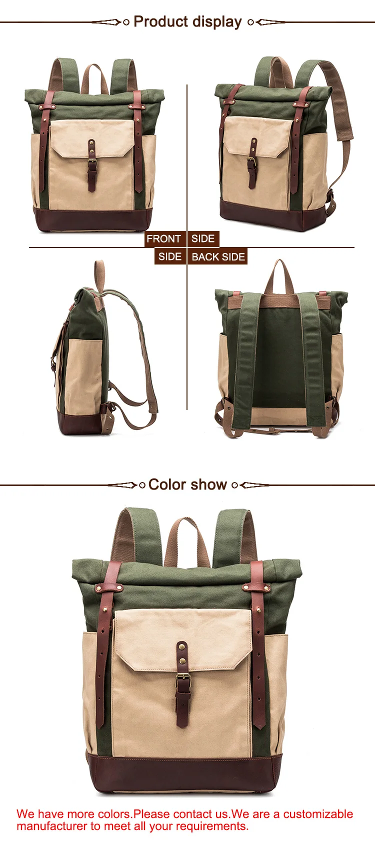 2017 High Quality Factory Price 16oz Waxed Canvas Waterproof Backpack School Bags