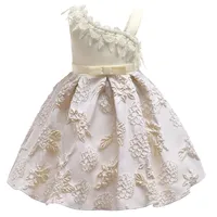 

YSMARKET 100-150CM Beige Toddler Flower Girls Dress Club Prom Birthday Party Princess Clothing Kids Dresses Ball Gown E2882