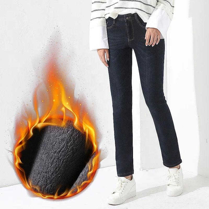 

Warm Jeans For Woman High Waist Plus Size Mom Jeans Winter Jean Femme 2018 Skinny Denim Women's Trousers Classic GAREMAY