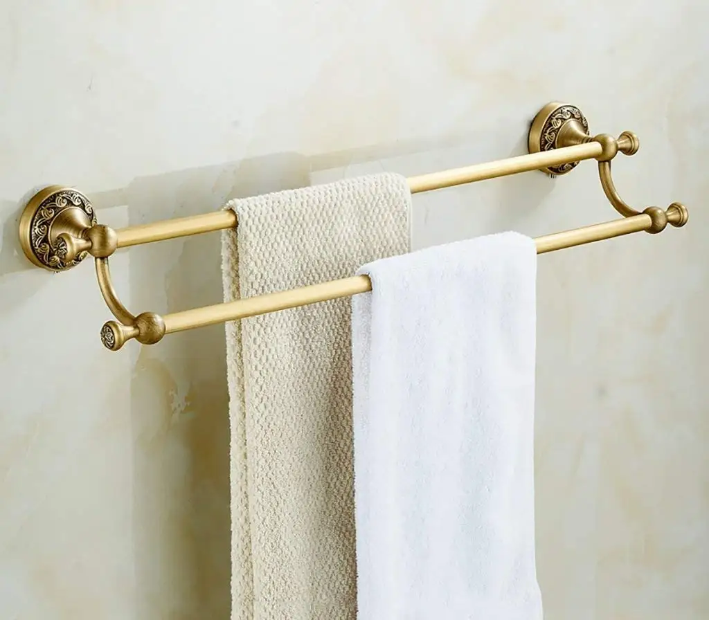 EQEQ Towel Rack Towel Rack/Double Rod Fully The Copper in The European Style Rooms Thickened Bath Towel Holder to The Wall Assemblies Bath Rooms Towel Holder (2) Color
