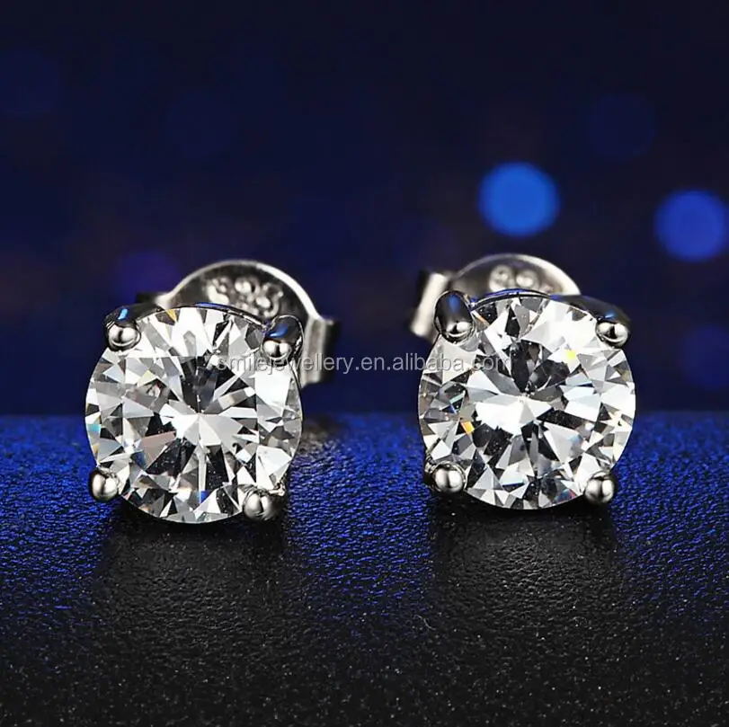Silver Jewelry Classic Silver Single Round CZ 2-10mm Stud Earrings for women 2020