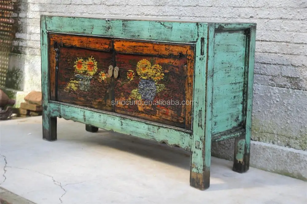 Asian Antique Furniture Rustic Sideboard Painted Mongolia Furniture